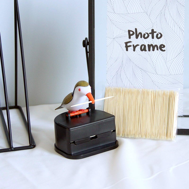 Jucaifu Little bird toothpick dispenser, creative push-type toothpick bird dispenser, toothpick holder. (gold) - Image 5